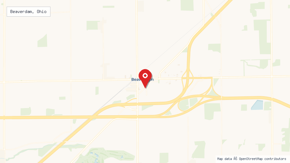 Street map of Beaverdam, Ohio with location pin