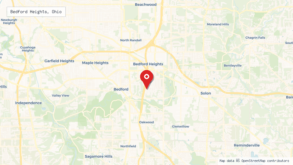 Street map of Bedford Heights, Ohio with location pin