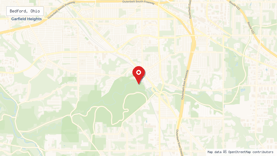 Street map of Bedford, Ohio with location pin