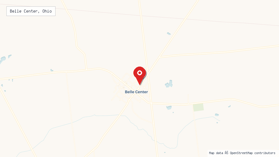Street map of Belle Center, Ohio with location pin