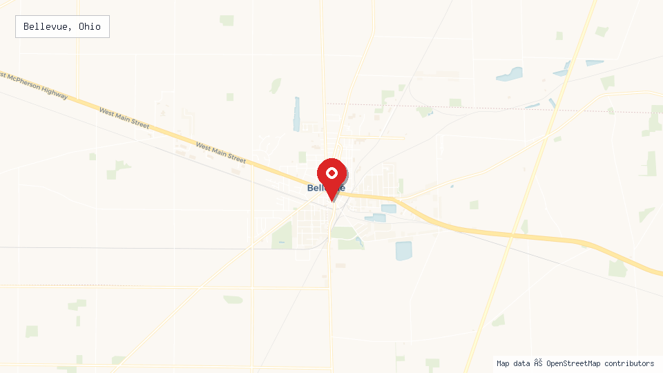 Street map of Bellevue, Ohio with location pin