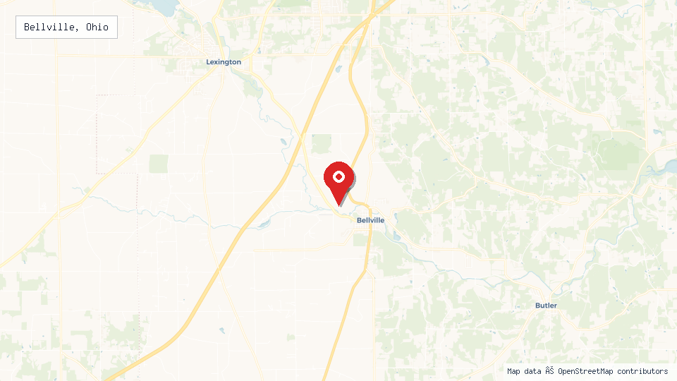 Street map of Bellville, Ohio with location pin