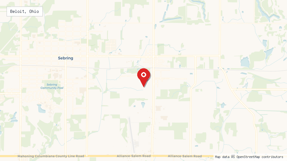 Street map of Beloit, Ohio with location pin