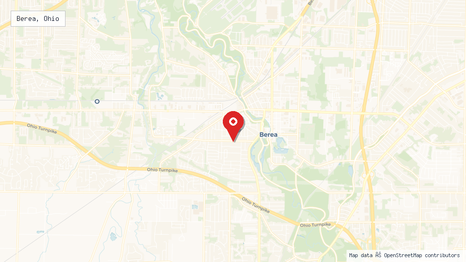 Street map of Berea, Ohio with location pin