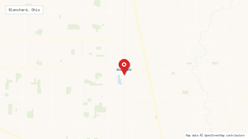 Street map of Blanchard, Ohio with location pin