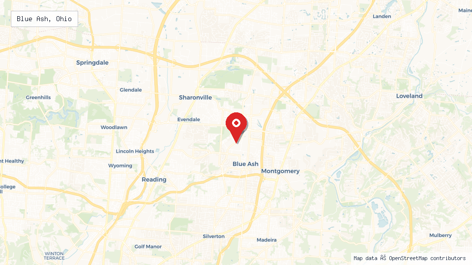 Street map of Blue Ash, Ohio with location pin