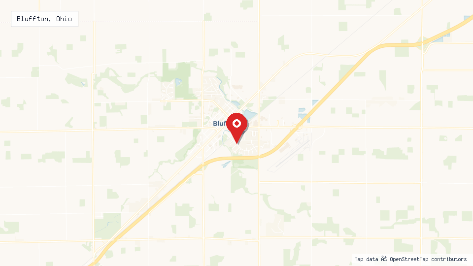 Street map of Bluffton, Ohio with location pin