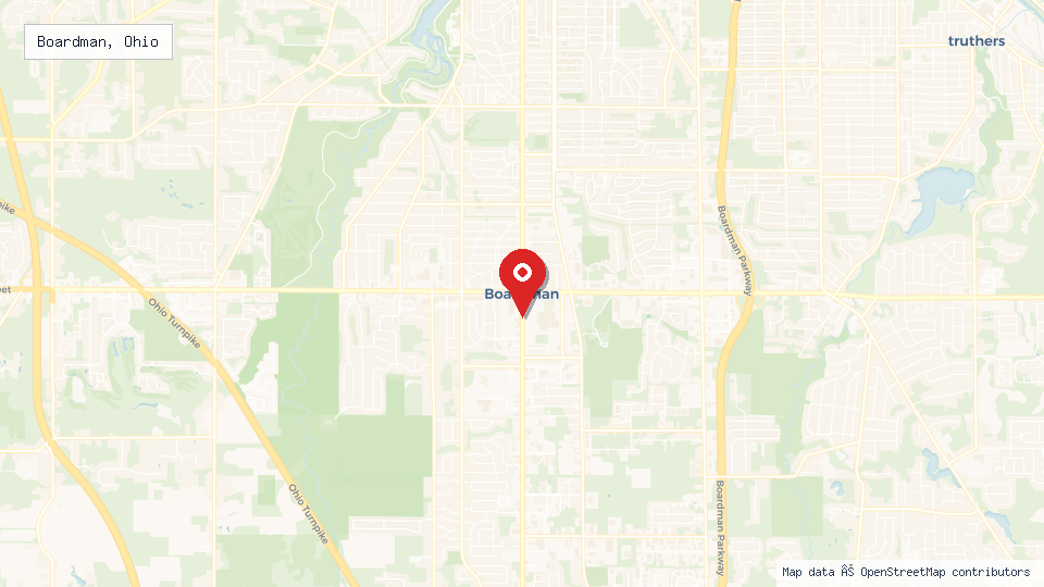 Street map of Boardman, Ohio with location pin