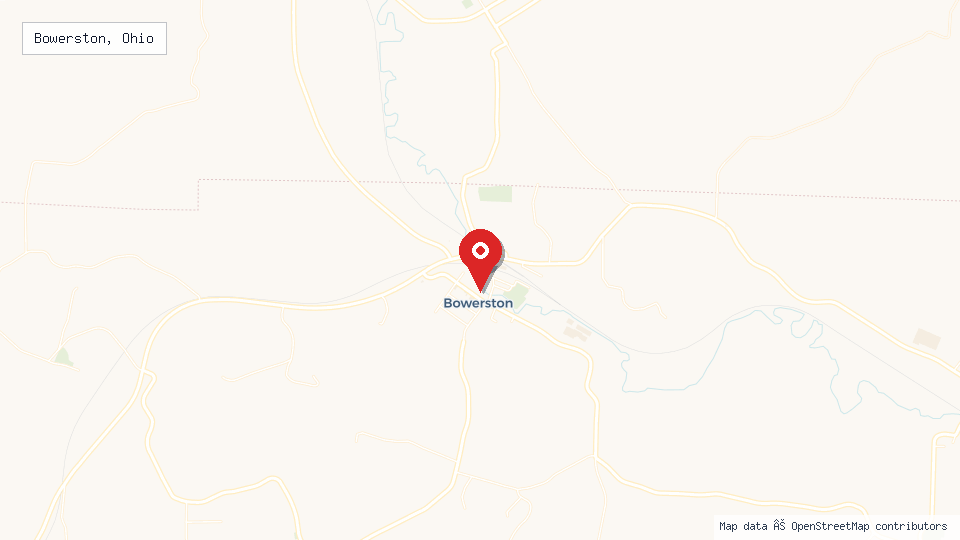 Street map of Bowerston, Ohio with location pin