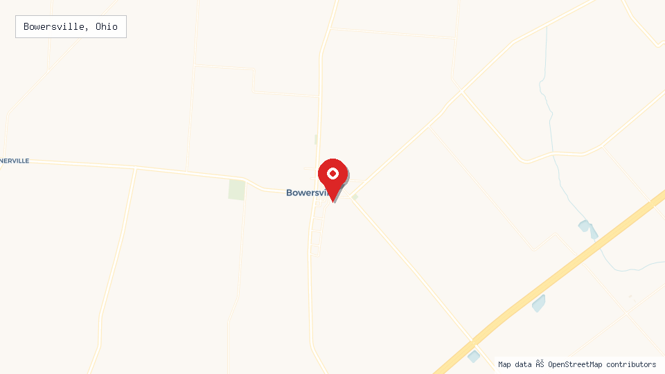 Street map of Bowersville, Ohio with location pin