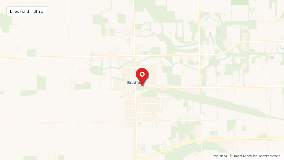 Street map of Bradford, Ohio with location pin
