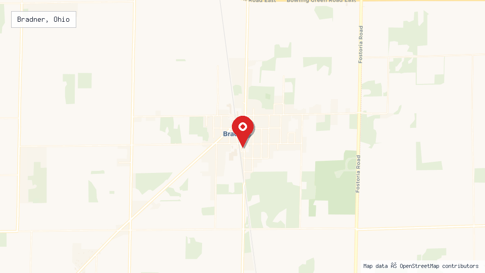 Street map of Bradner, Ohio with location pin