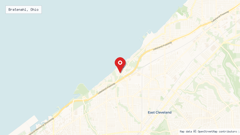 Street map of Bratenahl, Ohio with location pin