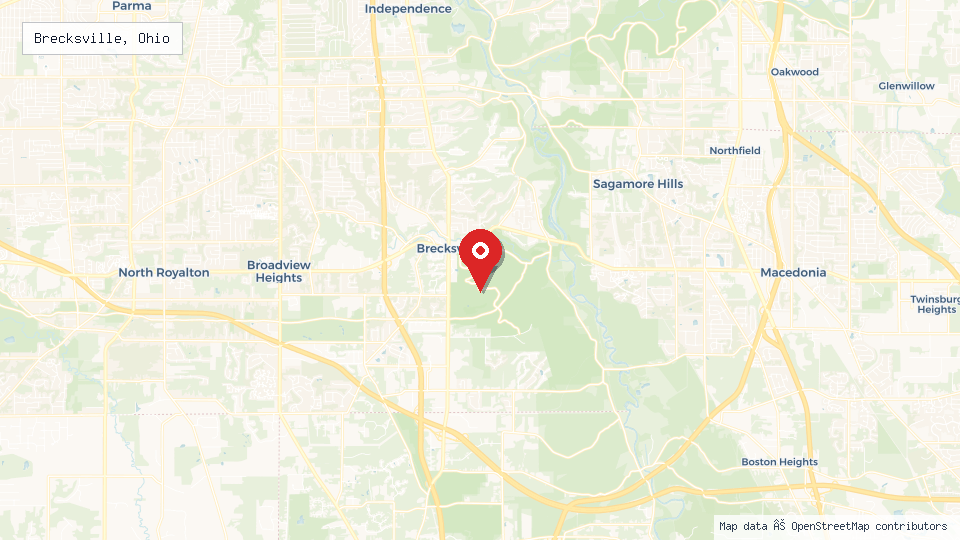 Street map of Brecksville, Ohio with location pin
