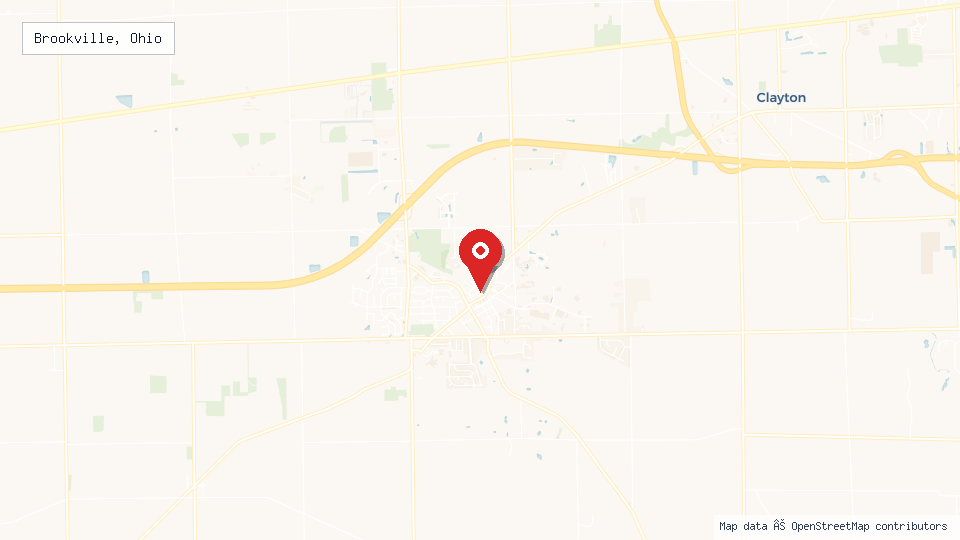 Street map of Brookville, Ohio with location pin