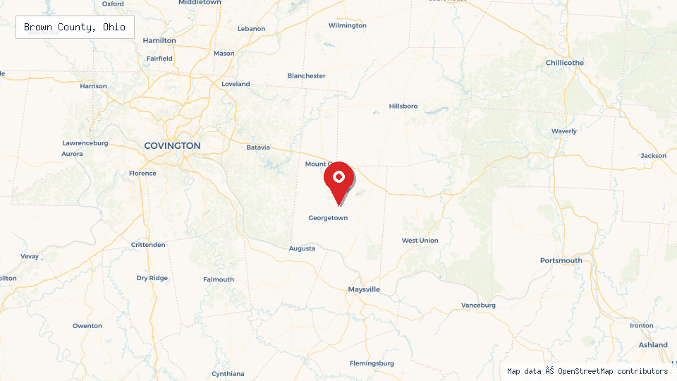 Street map of Brown County, Ohio with location pin