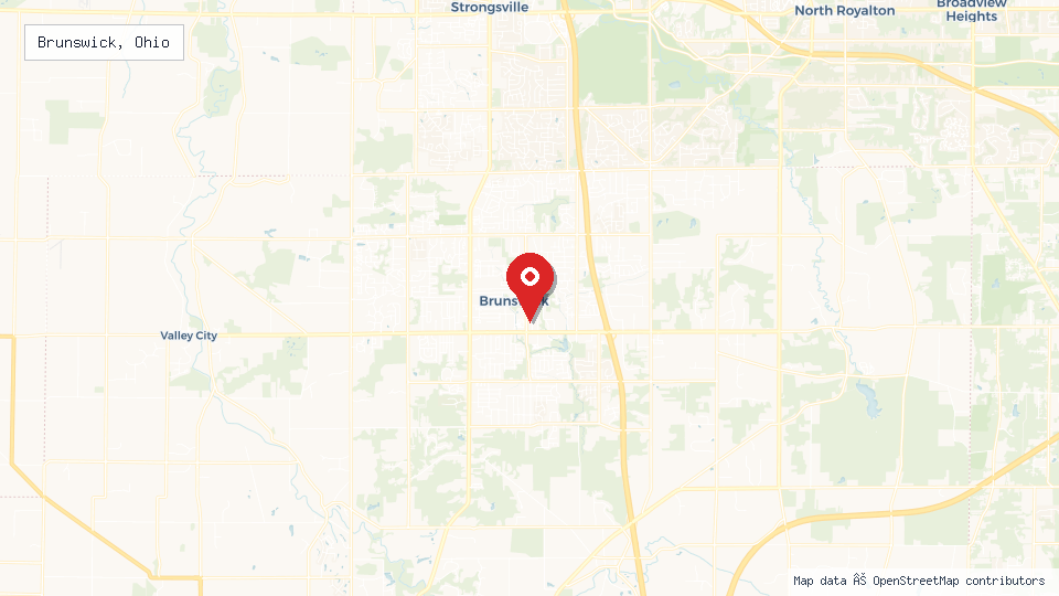 Street map of Brunswick, Ohio with location pin