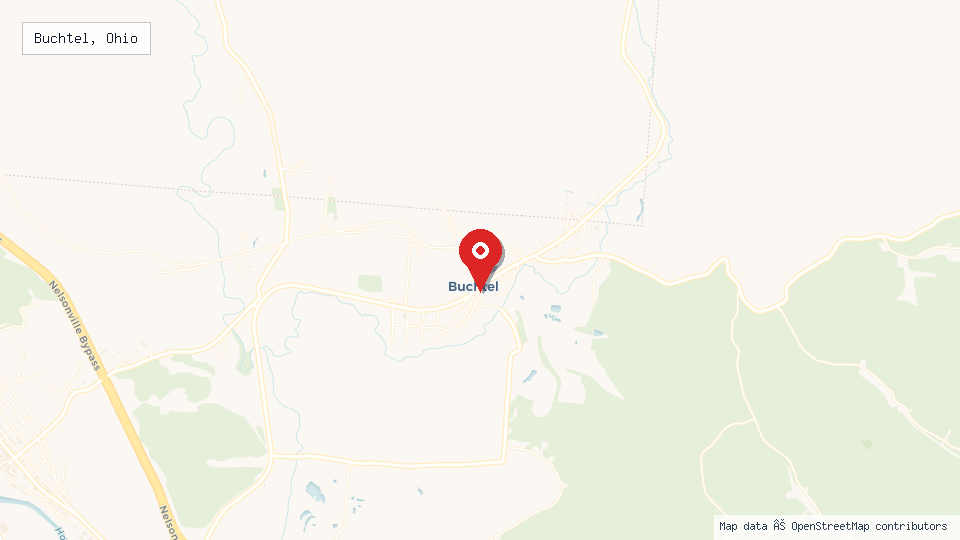Street map of Buchtel, Ohio with location pin