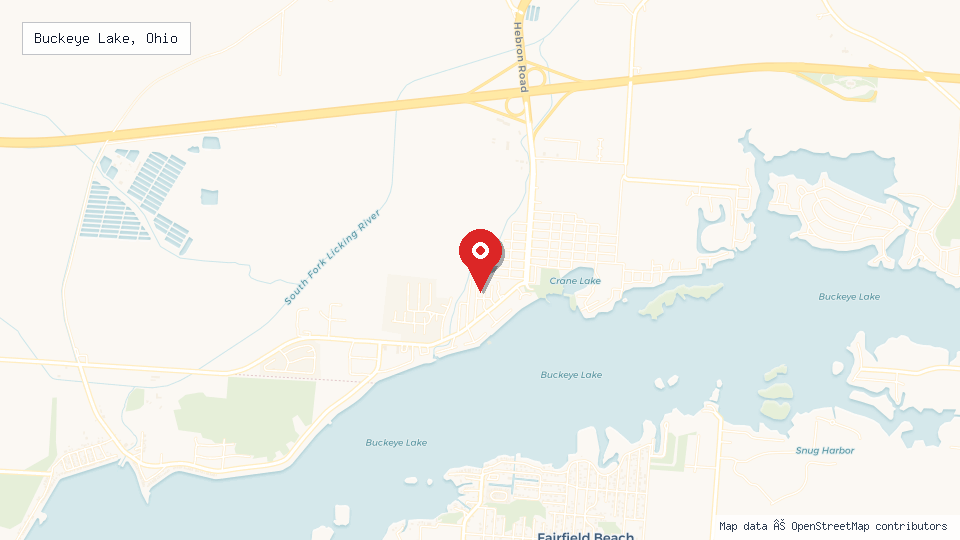Street map of Buckeye Lake, Ohio with location pin