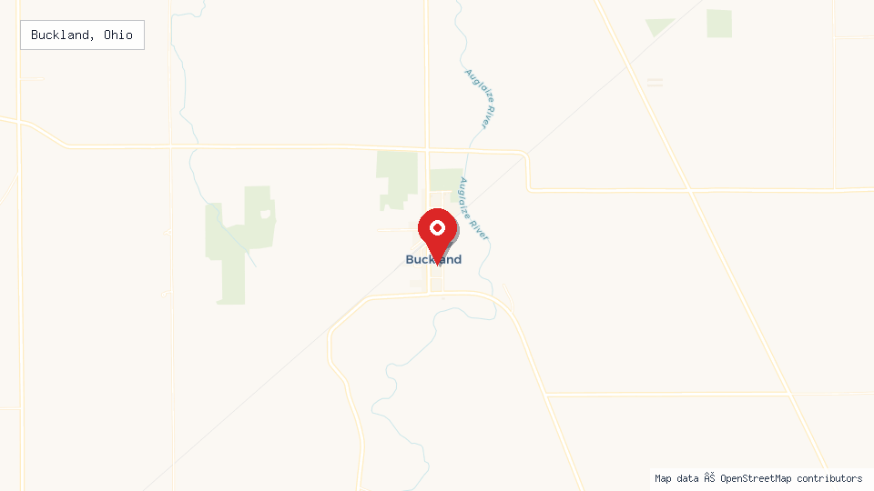 Street map of Buckland, Ohio with location pin