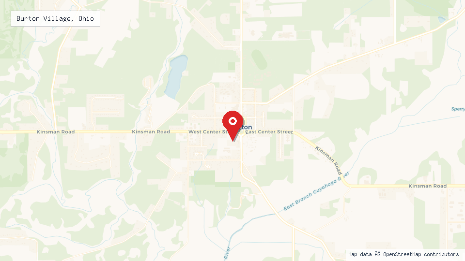 Street map of Burton Village, Ohio with location pin