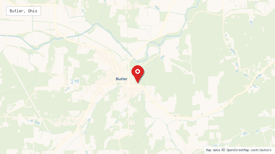 Street map of Butler, Ohio with location pin