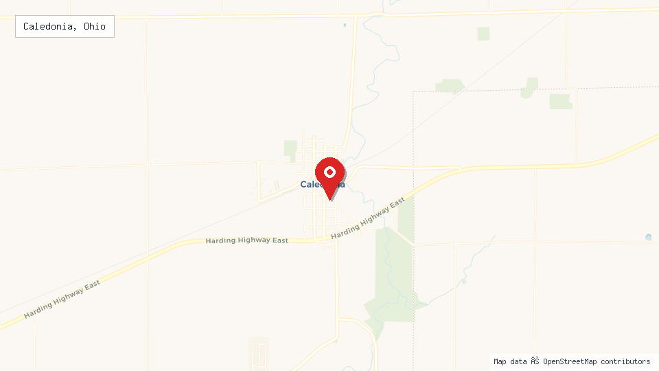 Street map of Caledonia, Ohio with location pin