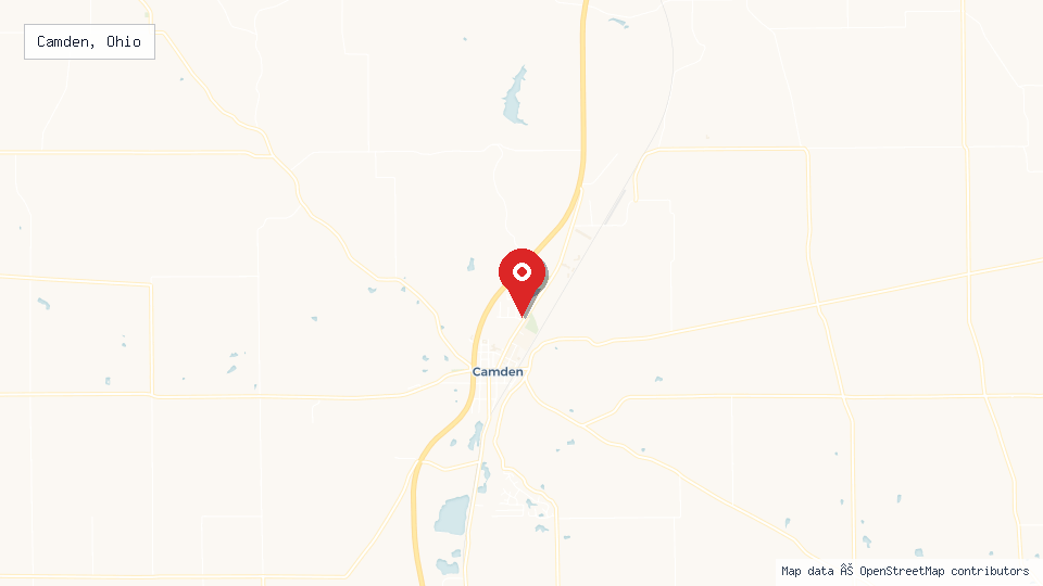 Street map of Camden, Ohio with location pin