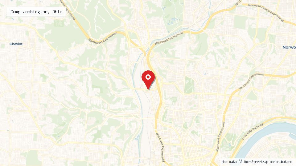 Street map of Camp Washington, Ohio with location pin