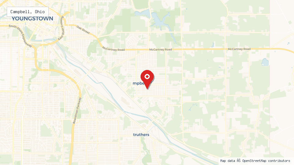 Street map of Campbell, Ohio with location pin