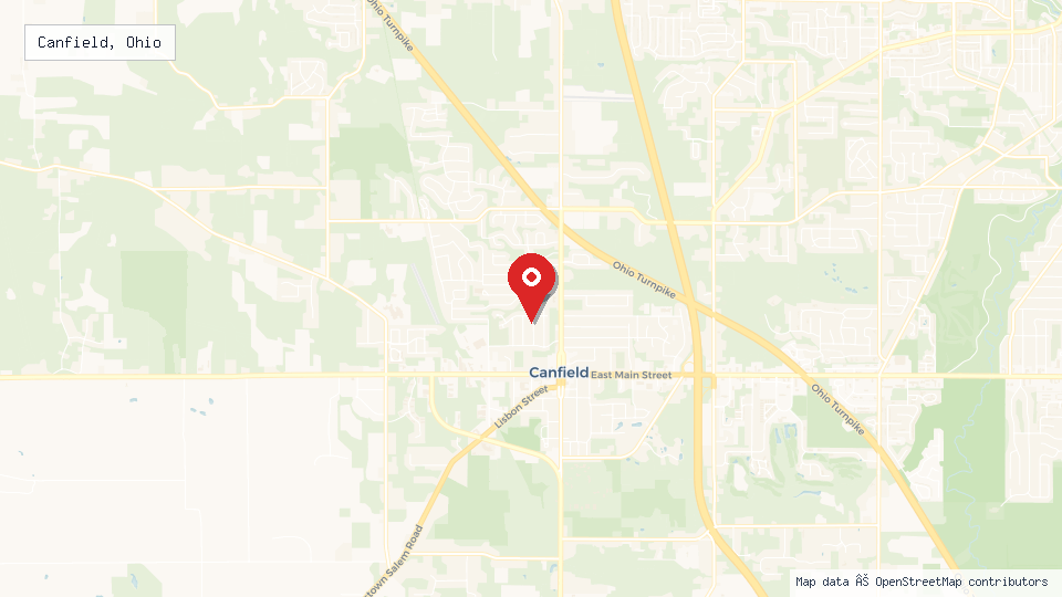 Street map of Canfield, Ohio with location pin