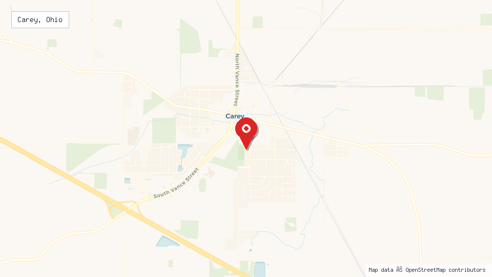Street map of Carey, Ohio with location pin