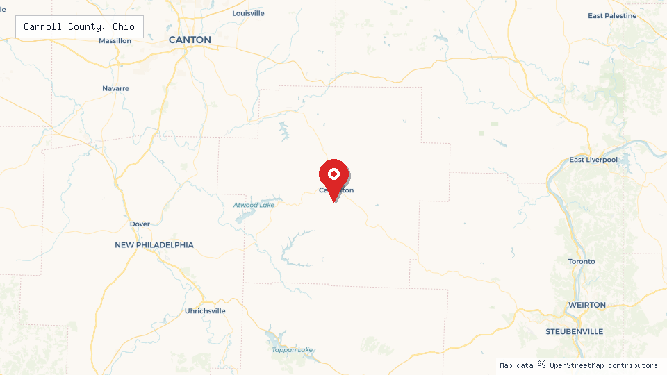 Street map of Carroll County, Ohio with location pin
