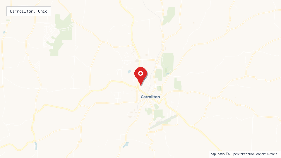 Street map of Carrollton, Ohio with location pin