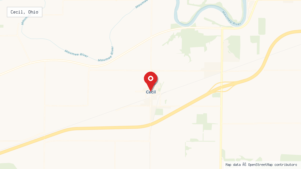 Street map of Cecil, Ohio with location pin