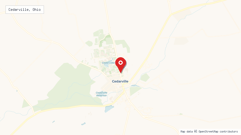 Street map of Cedarville, Ohio with location pin