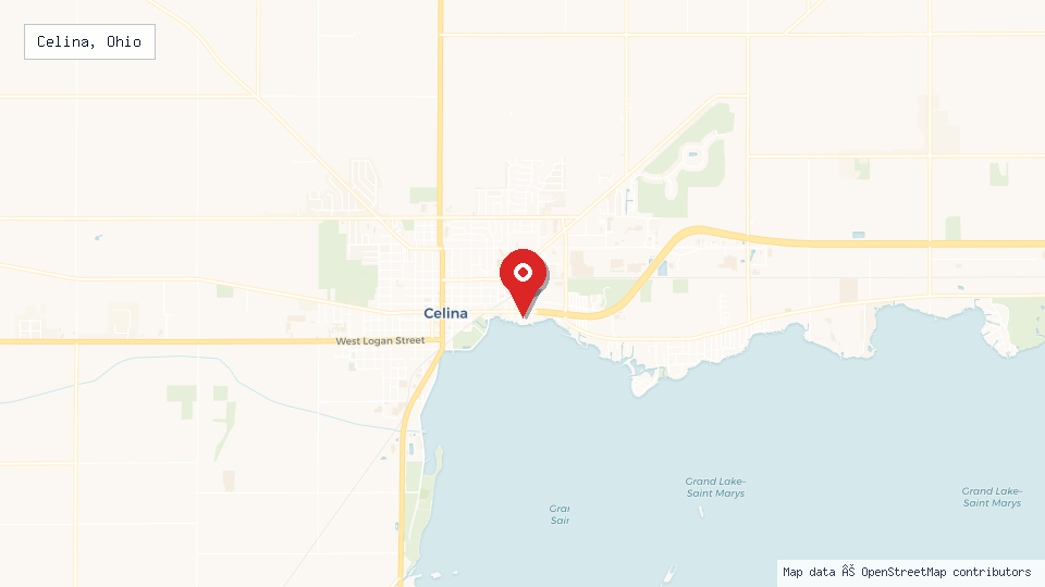 Street map of Celina, Ohio with location pin