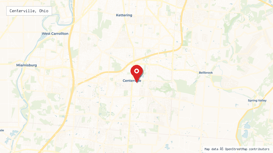 Street map of Centerville, Ohio with location pin