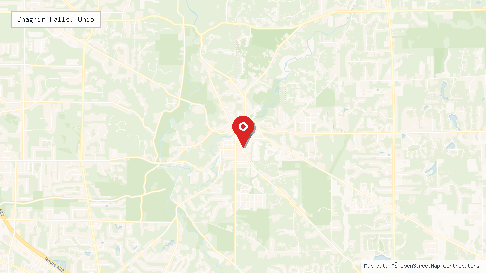 Street map of Chagrin Falls, Ohio with location pin