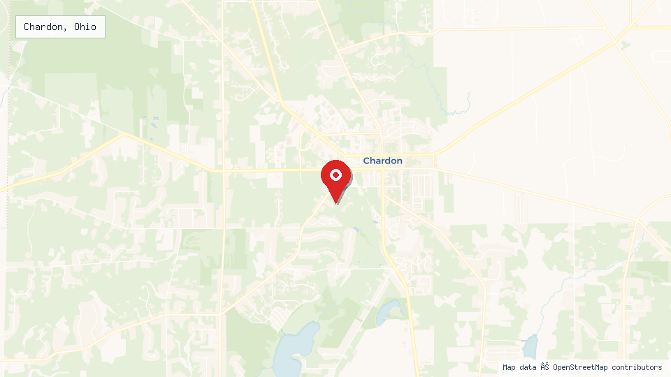 Street map of Chardon, Ohio with location pin