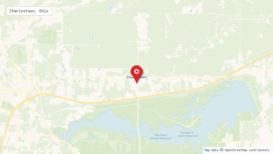 Street map of Charlestown, Ohio with location pin