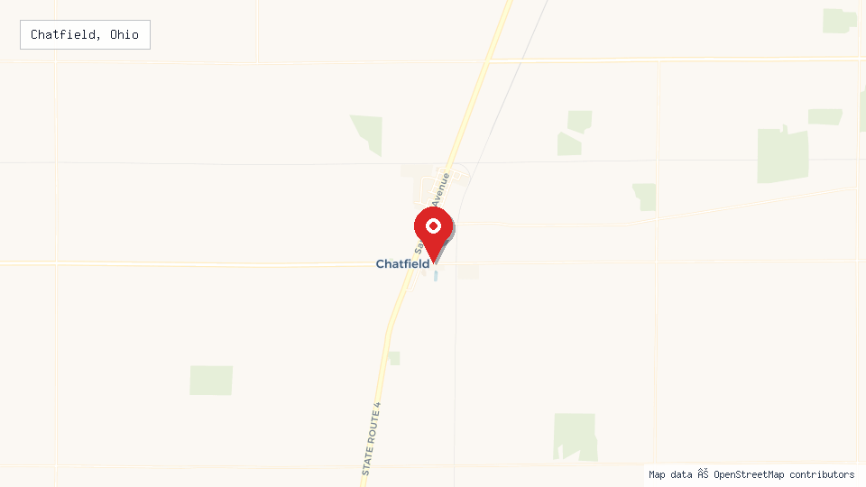 Street map of Chatfield, Ohio with location pin