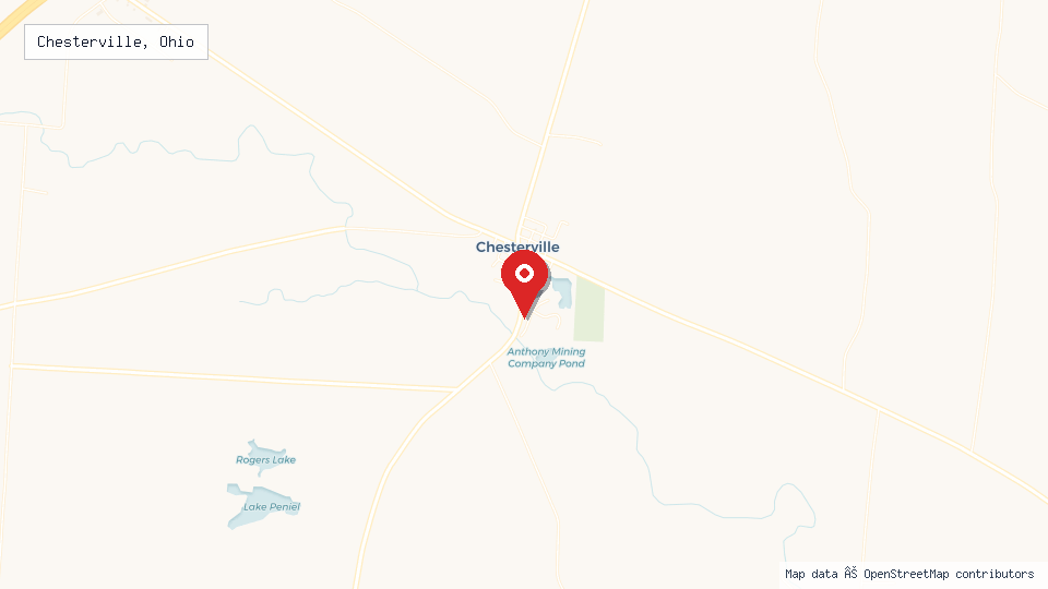 Street map of Chesterville, Ohio with location pin