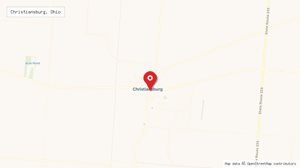 Street map of Christiansburg, Ohio with location pin