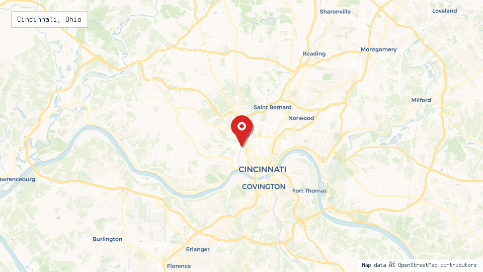 Street map of Cincinnati, Ohio with location pin