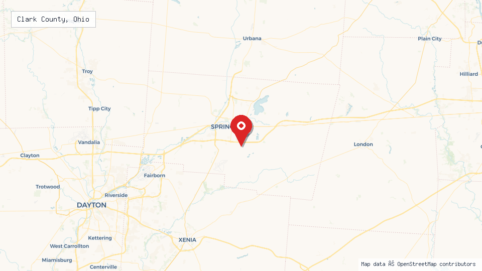 Street map of Clark County, Ohio with location pin