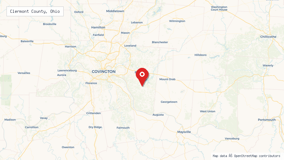 Street map of Clermont County, Ohio with location pin