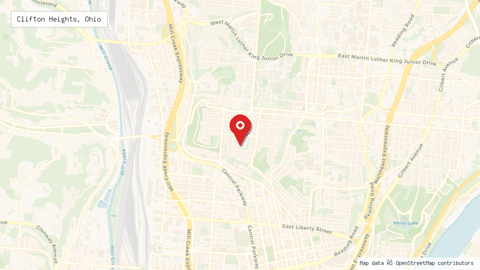 Street map of Clifton Heights, Ohio with location pin