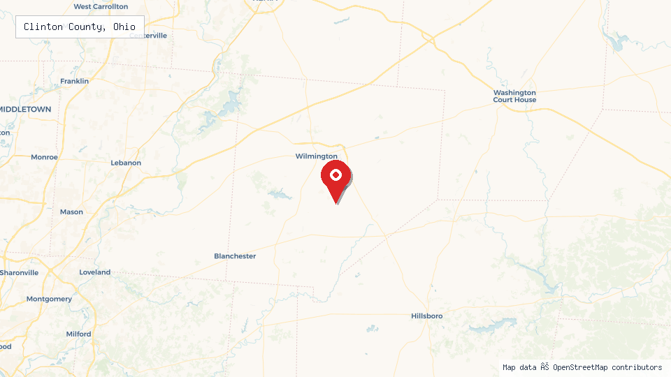 Street map of Clinton County, Ohio with location pin