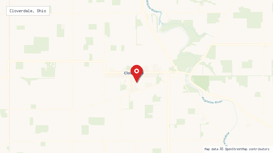 Street map of Cloverdale, Ohio with location pin